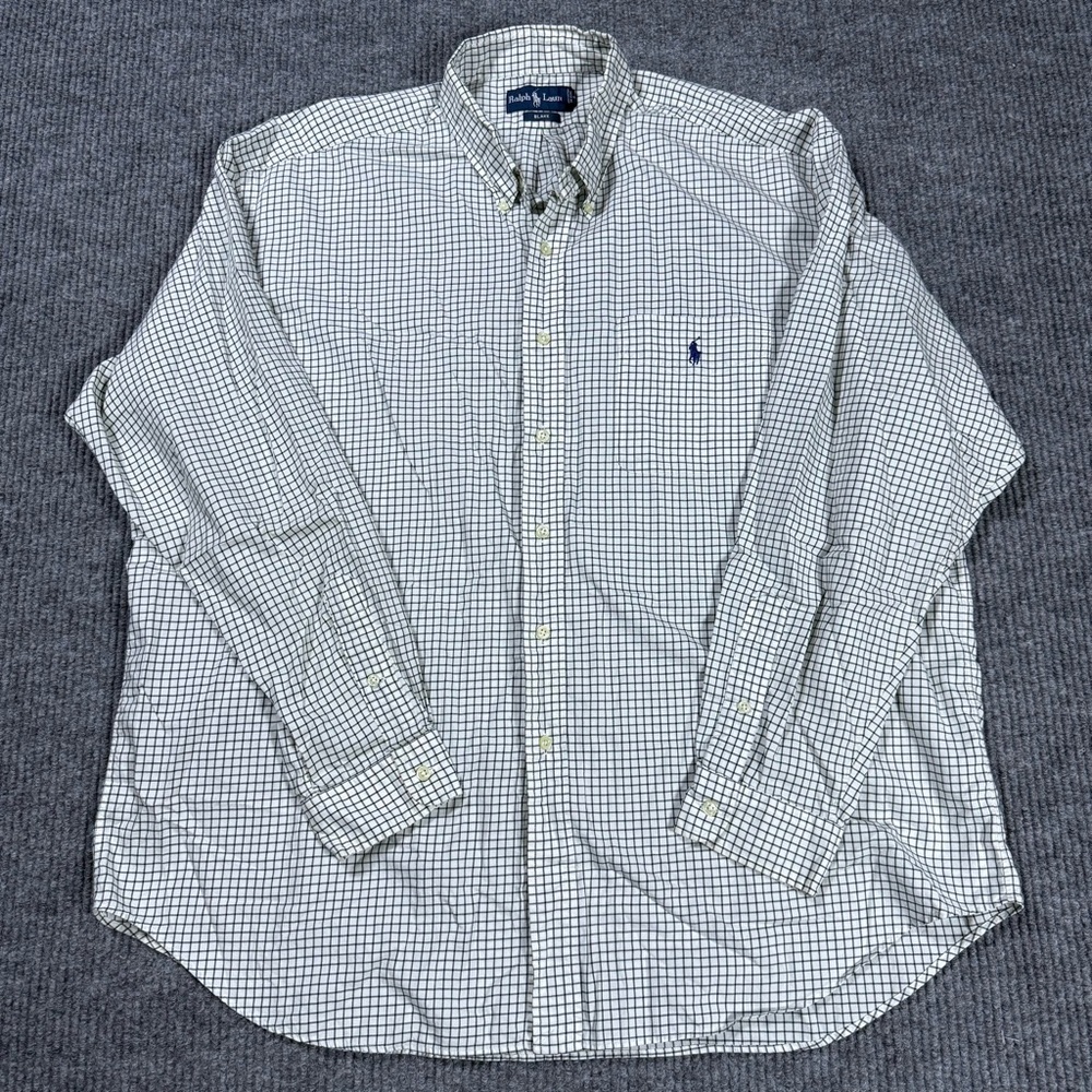 Ralph Lauren Blake Oxford Shirt Men's 2XL White Green Check Plaid Long Sleeve